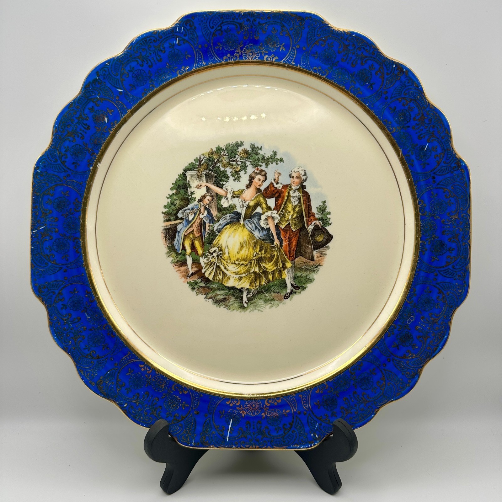 Vintage Hand Painted Decorative Plate Dorlexa China 10 in Blue And 22k Gold
