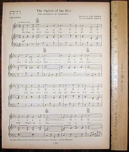 UNIVERSITY OF TENNESSEE Vintage Original Song Sheet c1929 \