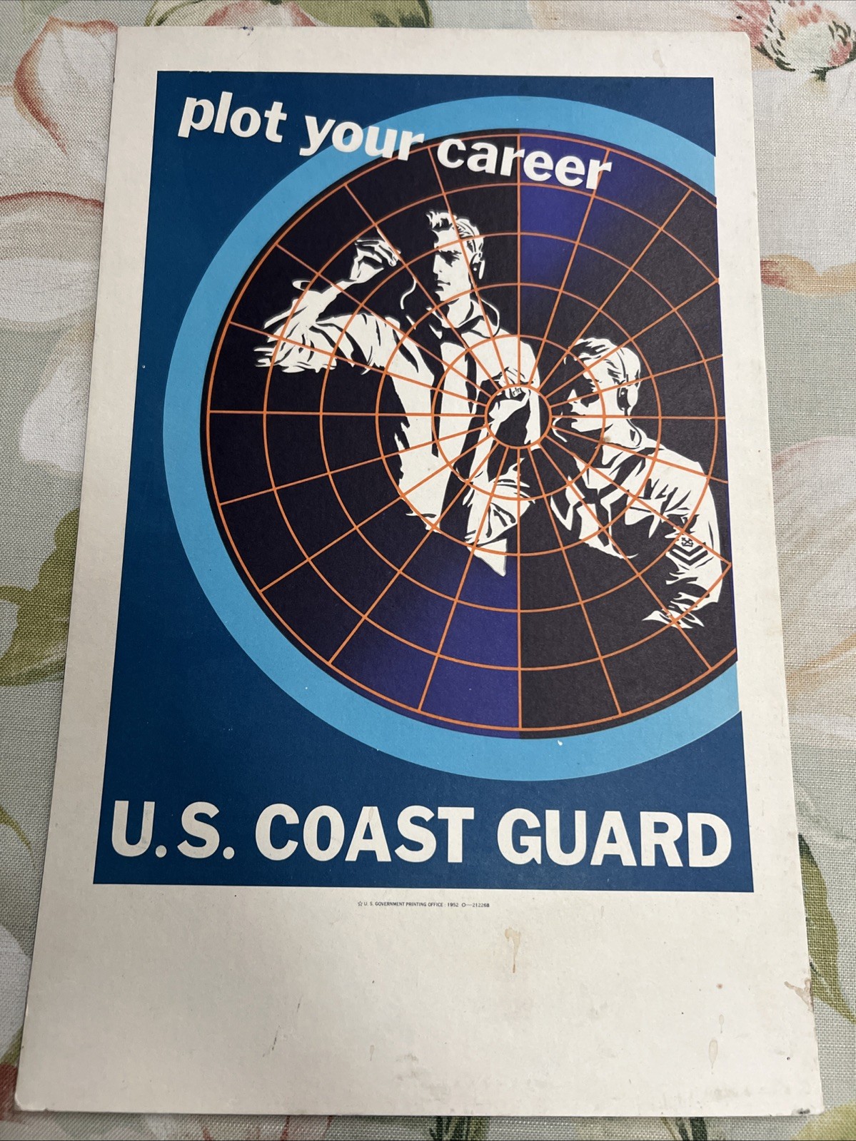 Retro 1952 U.S. Coast Guard Recruitment Cardboard Poster -Rare- Plot Your Career