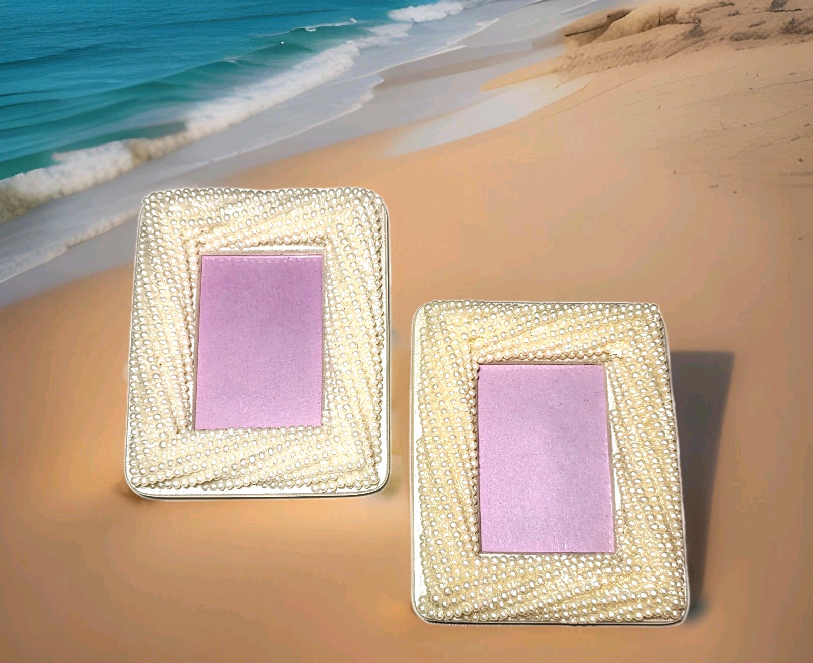 Set of 2 4.5x4 Faux Pearls Photo Picture Frames Beaded White Wedding Bride Vtg Set of 2 4.5x4 Faux Pearls Photo Picture Frames Beaded White Wedding Bride Vtg