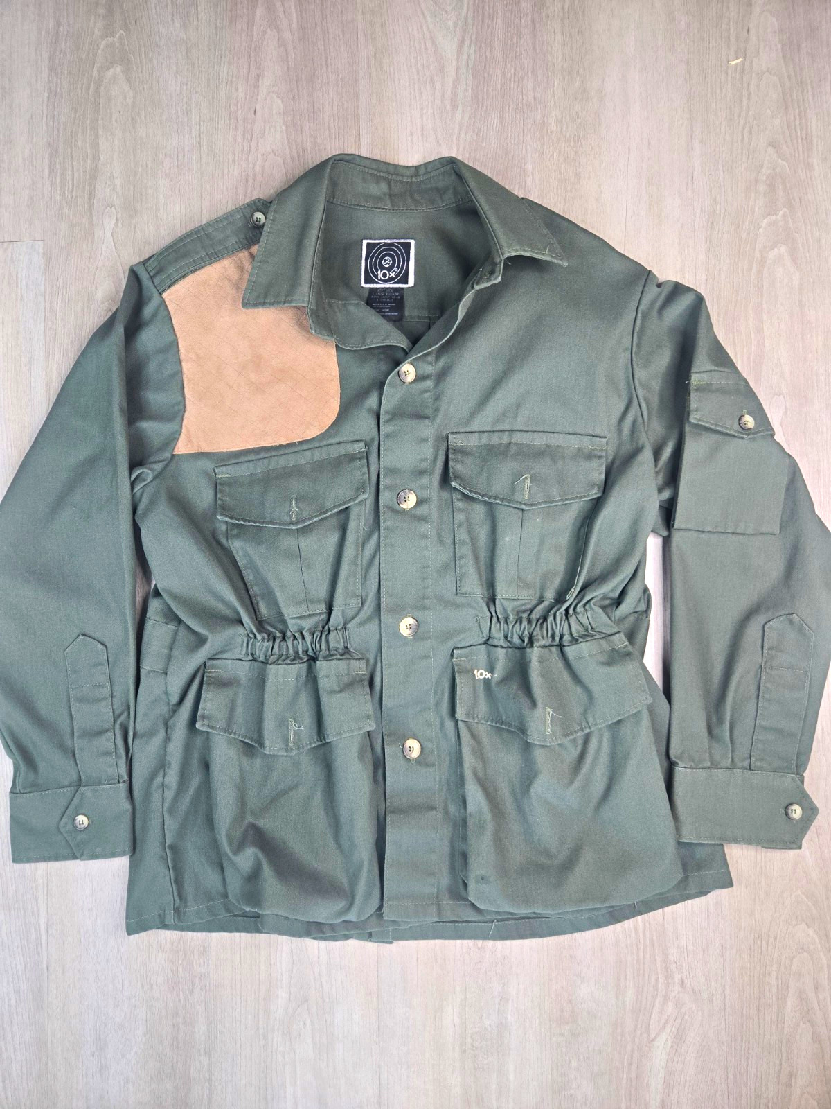 ​VTG 10X Shooting Jacket Mens XL Safari Hunting Field Coat Recoil Shoulder Patch