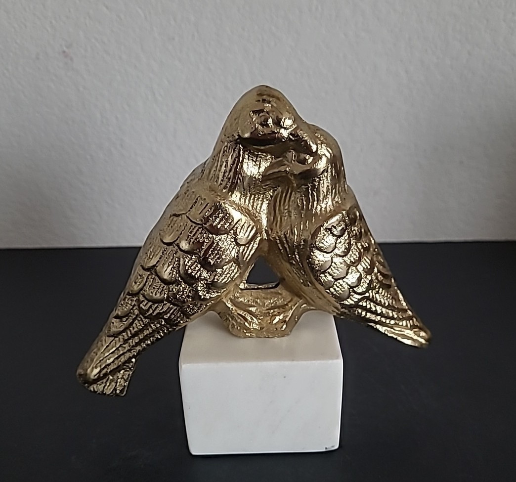 Vintage Brass Doves on Marble Block 6.5 in Gold Tone
