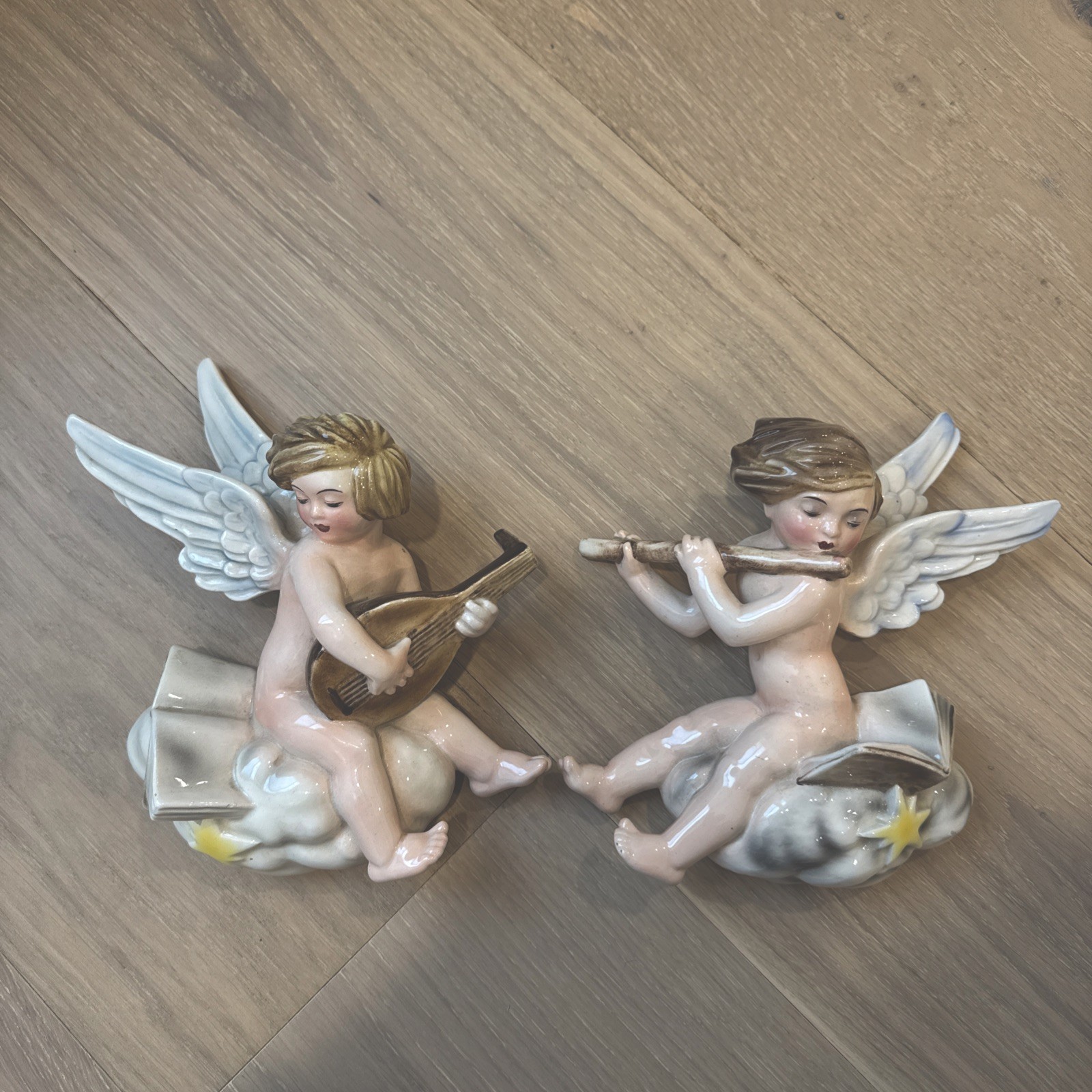 Vintage Keramos Wien Austria Anton Klieber Cherub Angel Musician Figurines Pair
