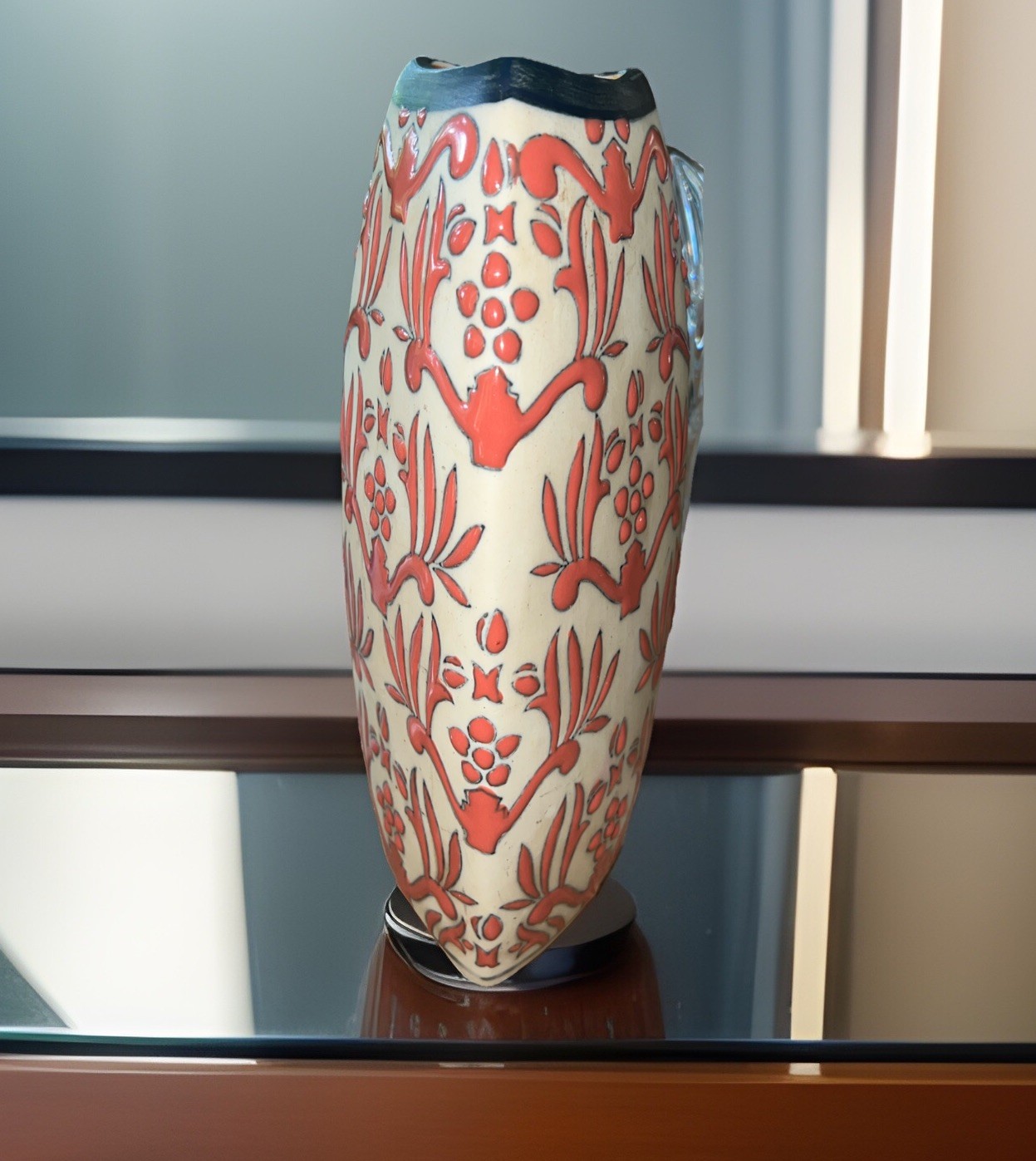 VTG Formalities Baum Bros VASE Orange Brocade Collection~3-Sided Triangular 11” VTG Formalities Baum Bros VASE Orange Brocade Collection~3-Sided Triangular 11”