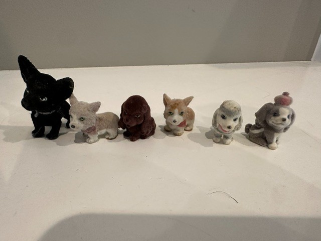 Vintage Miniature Flocked Velvet Dog Cat Figures Lot of 6 Puppy Animal Figurines