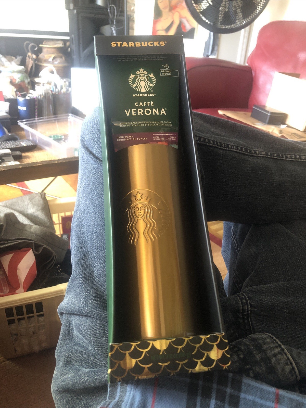Starbucks Gold Tumbler Caffè Verona Coffee Gift Set Advertising Sign