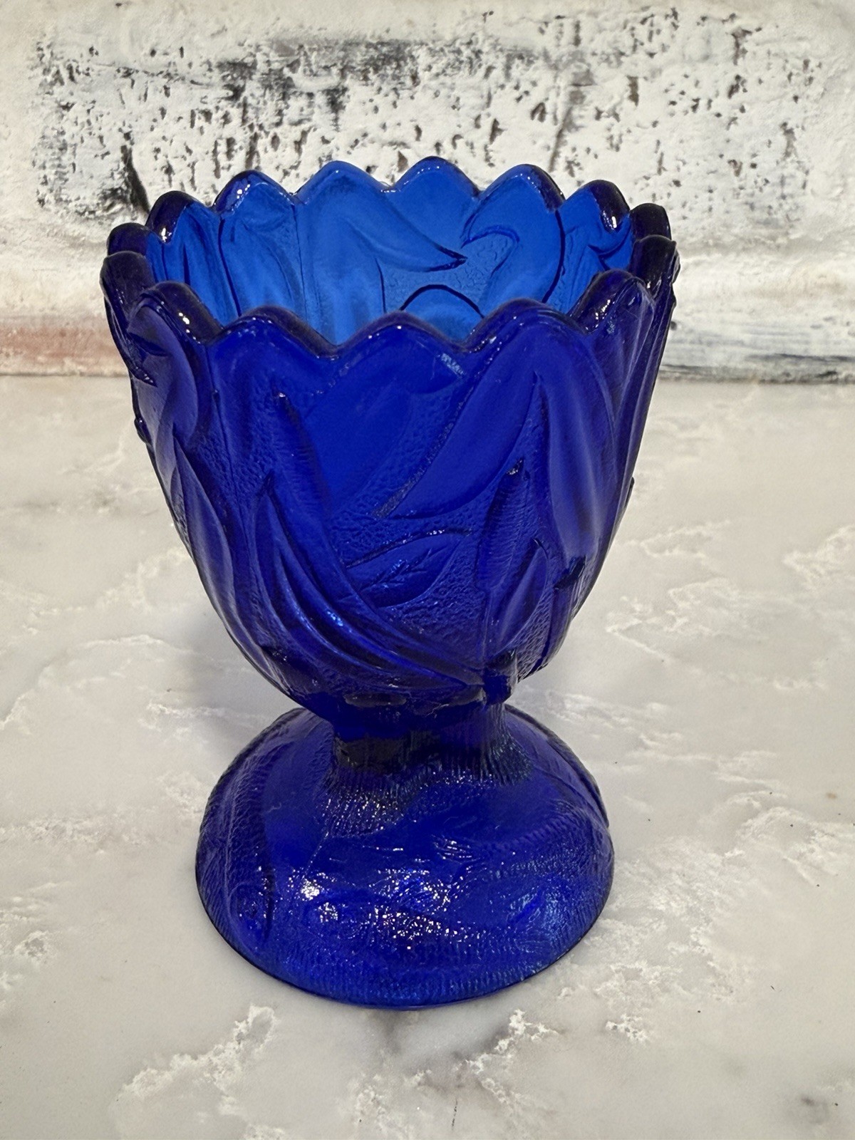 Vintage Joe St Clair Cobalt Blue Kingfisher Heron Reeds Fish Toothpick Holder