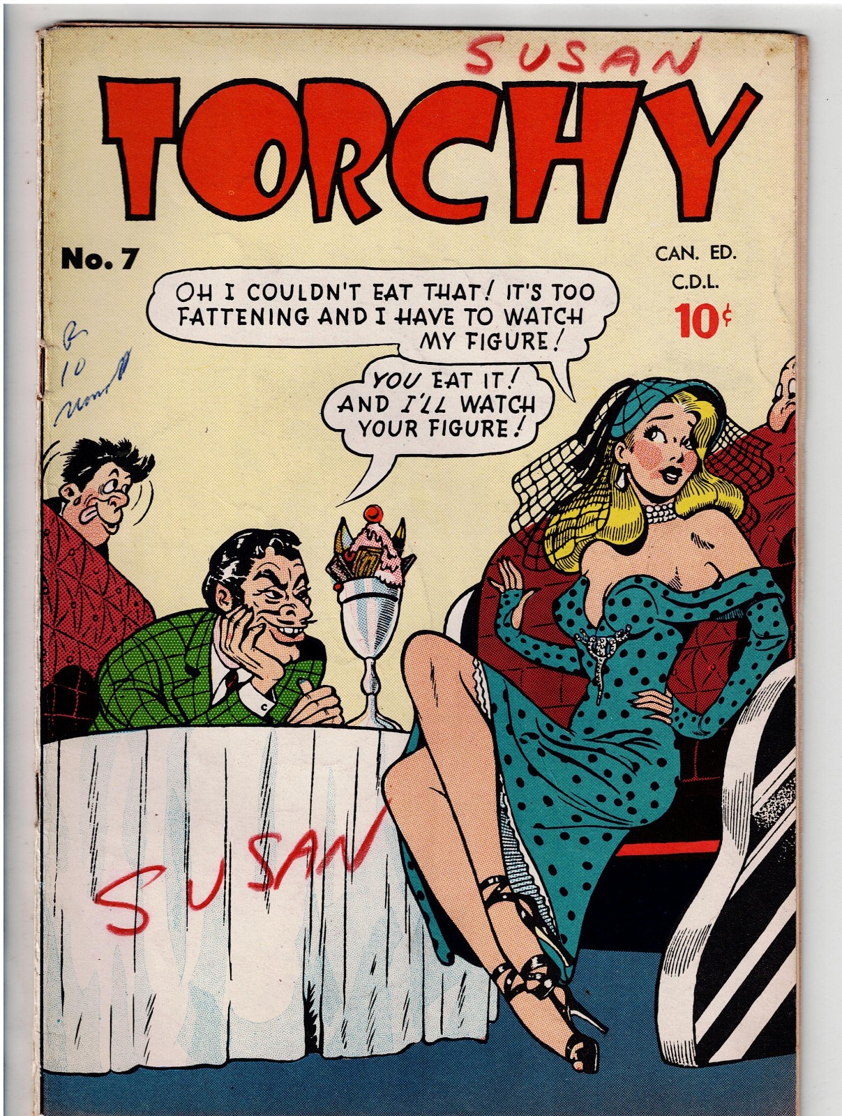 TORCHY #7 (1950) RARE NICE CONDITION CENTEROLFD DETACHED GGA GOLDEN AGE A