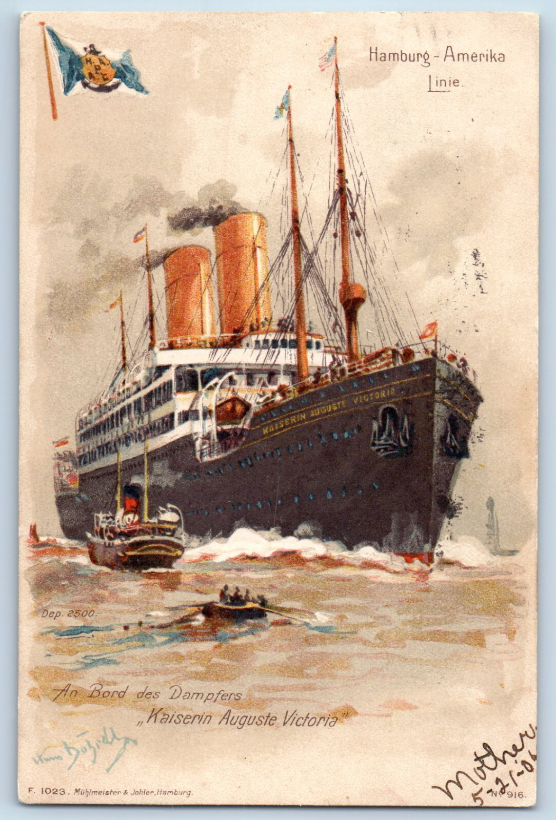 Germany Postcard An Edge of Steamer Empress Auguste Victoria c1905 Posted Germany Postcard An Edge of Steamer Empress Auguste Victoria c1905 Posted