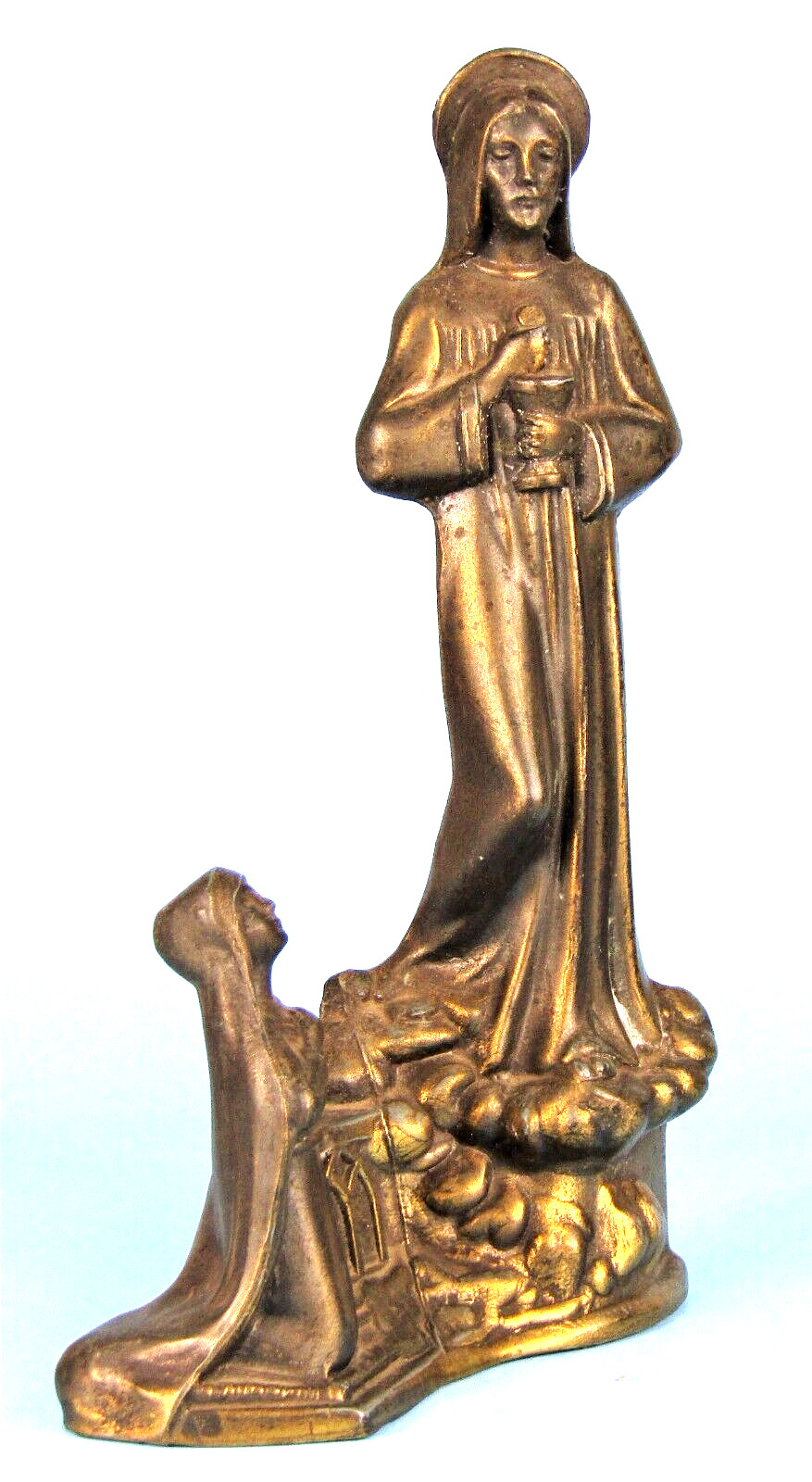 Jesus Christ Communion Statue Signed R. Scaly Vtg Bronzed Metal Christian Art