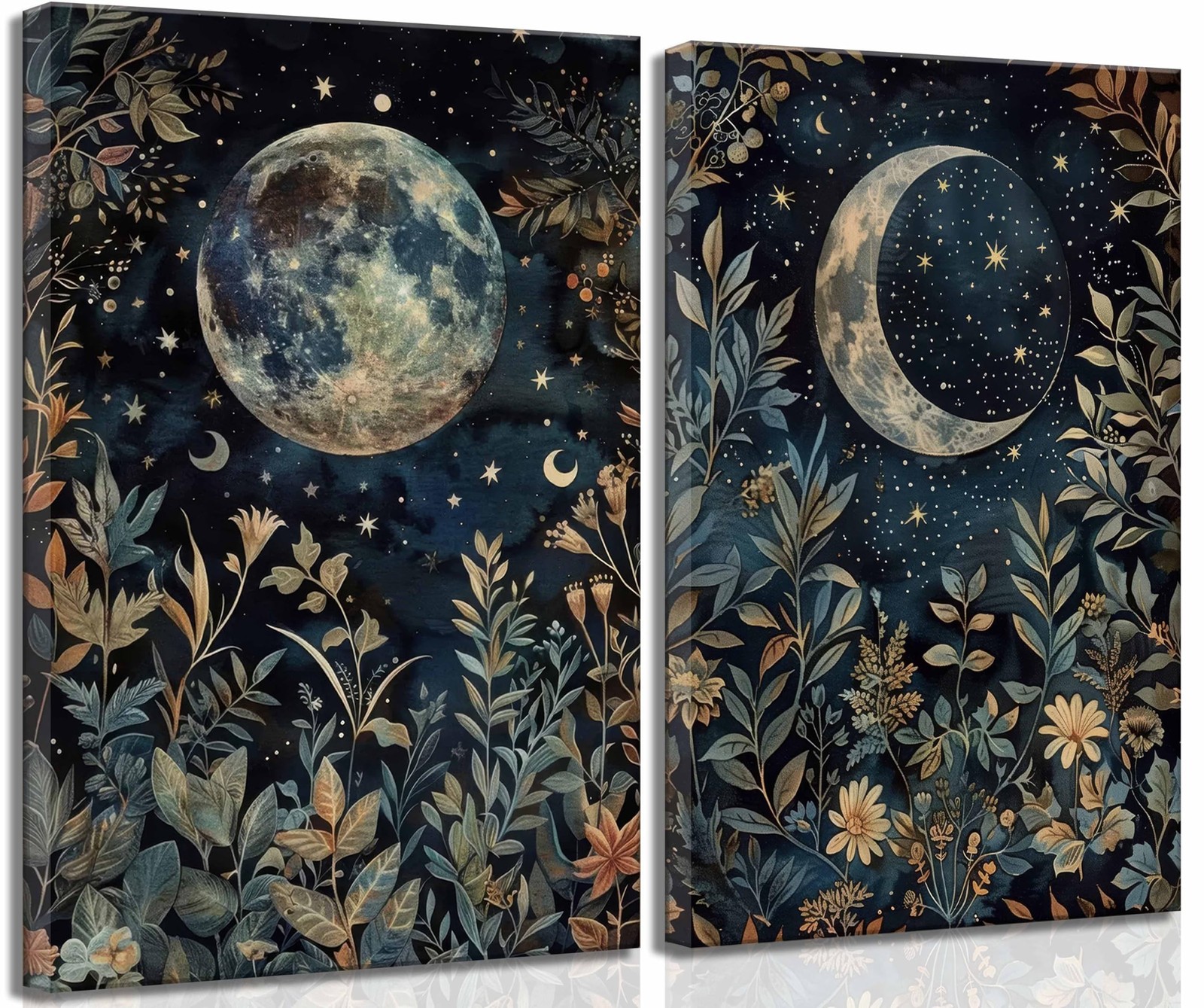 TOLAN 2Pcs Moody Celestial Canvas Wall Art 12x16Inch