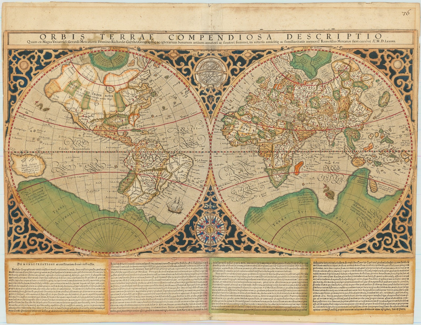 Mercator World Map 1569 Vintage Historical Projection Reprint Wall Art