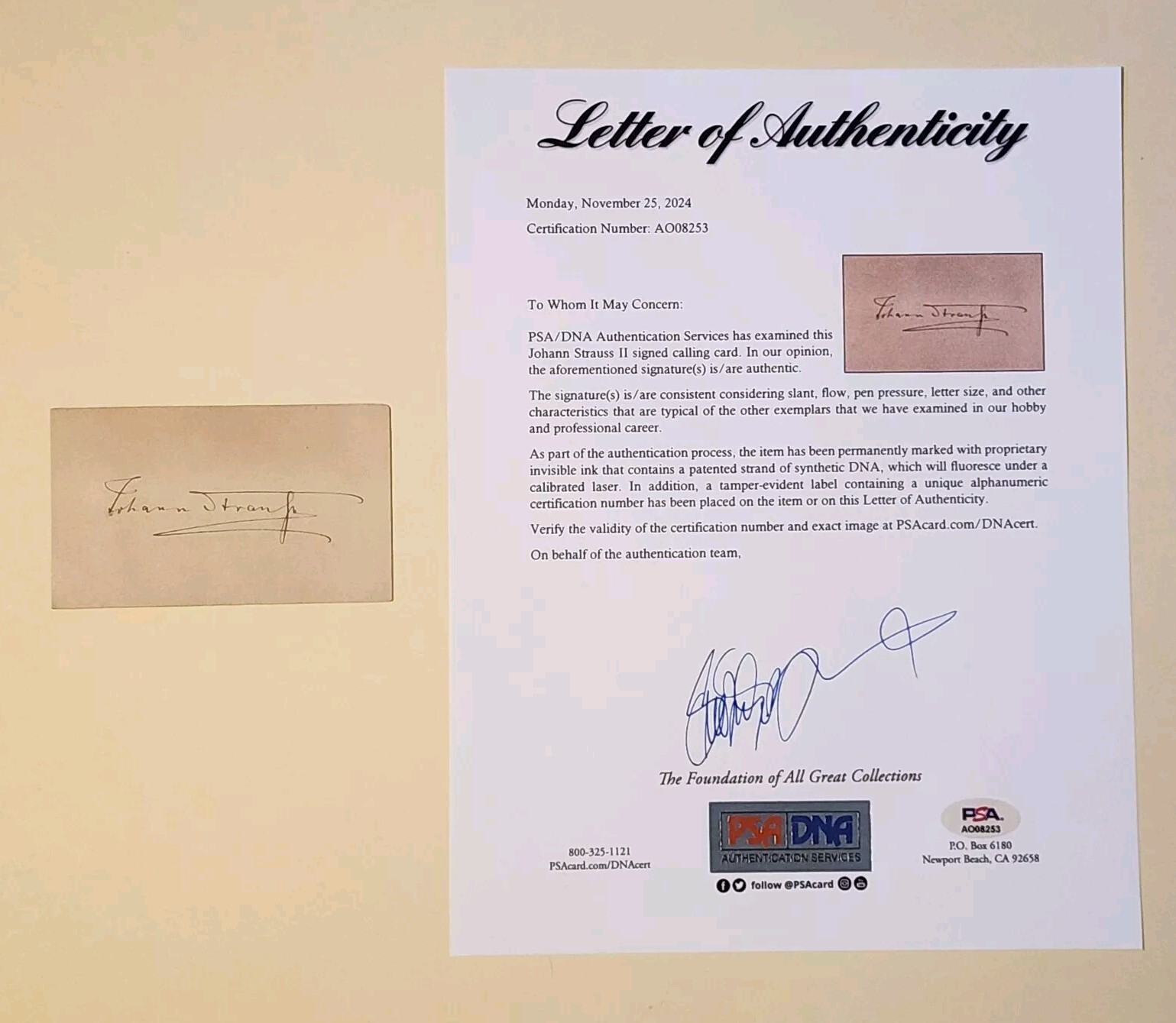 Johann Strauss II Signed PSA DNA Autograph Classical Composer Auto Cut COA Jr
