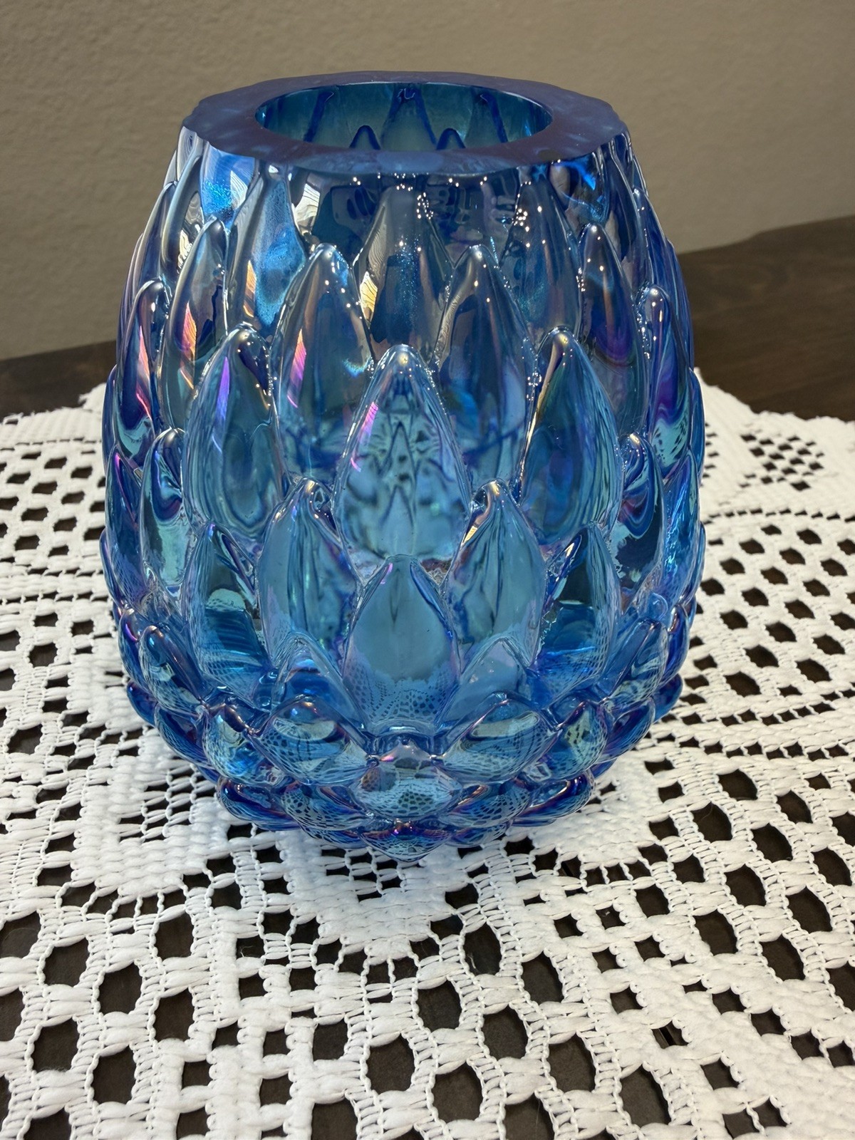 Olsen Glass Blue Iridescent Carnival Dragon Egg Fairy Lamp “Water Element”