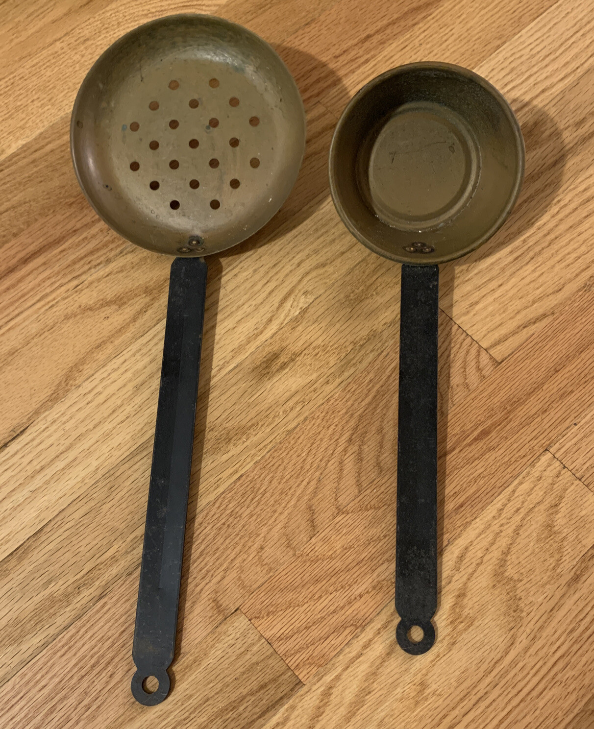 Vintage Long Handled Copper Wrought Iron Ladle Cup & Strainer Wall Handing Decor
