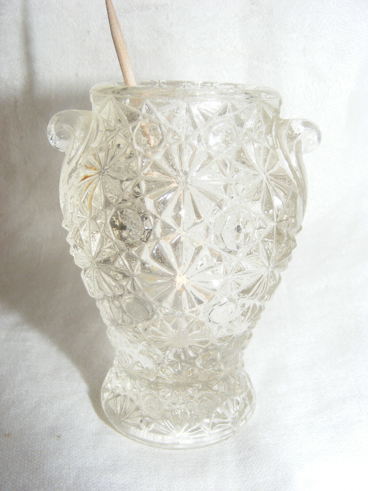 Vintage Glass Toothpick Holder Double Handle Urn Daisy Button Design