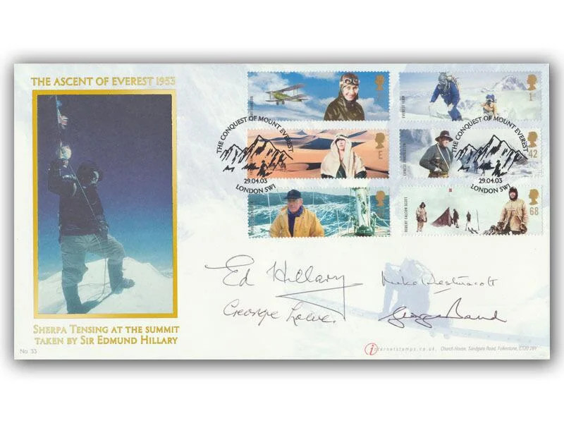 Edmund Hillary & Everest Team Members Multi-Signed 2003 Extreme Endeavours FDC Edmund Hillary & Everest Team Members Multi-Signed 2003 Extreme Endeavours FDC