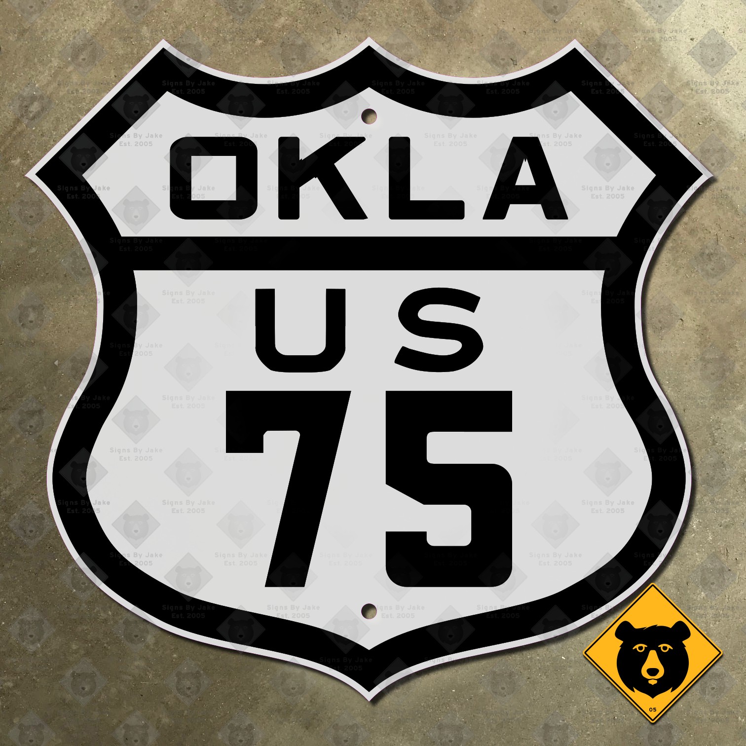 Oklahoma US Highway 75 route marker road sign 1926 Tulsa Durant Okmulgee 16x16