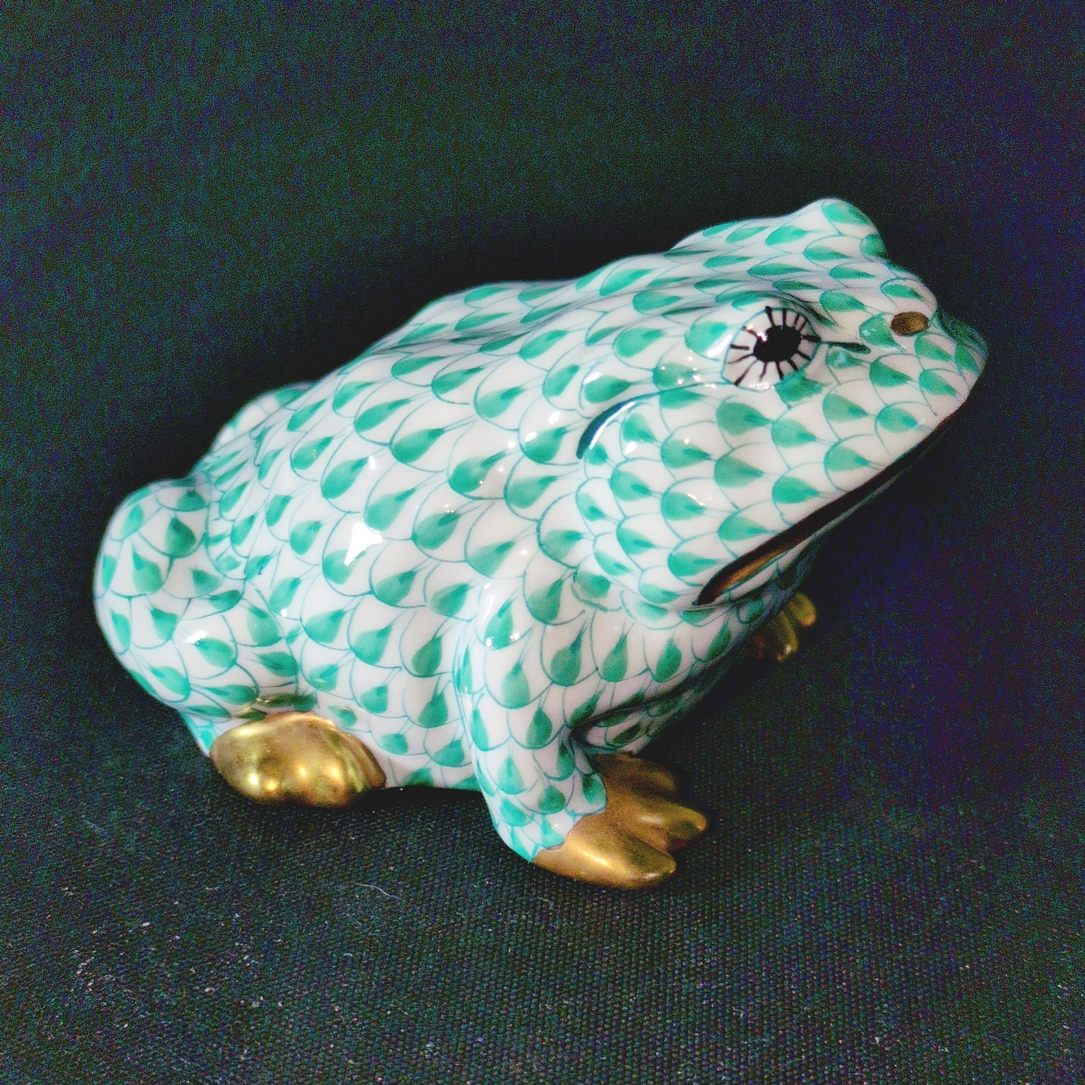 HEREND GREEN FROG, Hand Painted, Porcelain, 3\