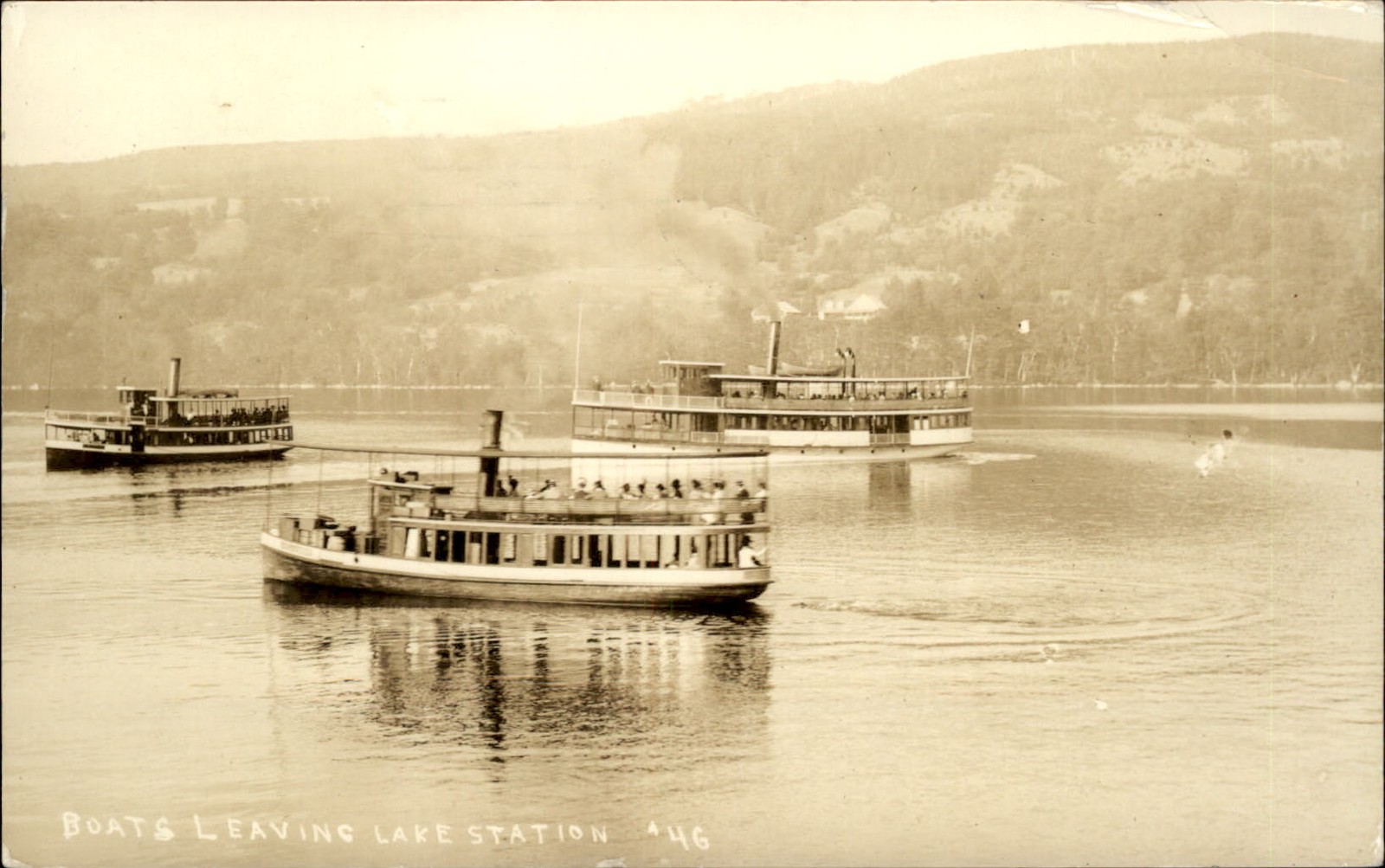 Sunapee NH Boats Leaving Lake Station c1916 Real Photo Vintage Postcard bhn