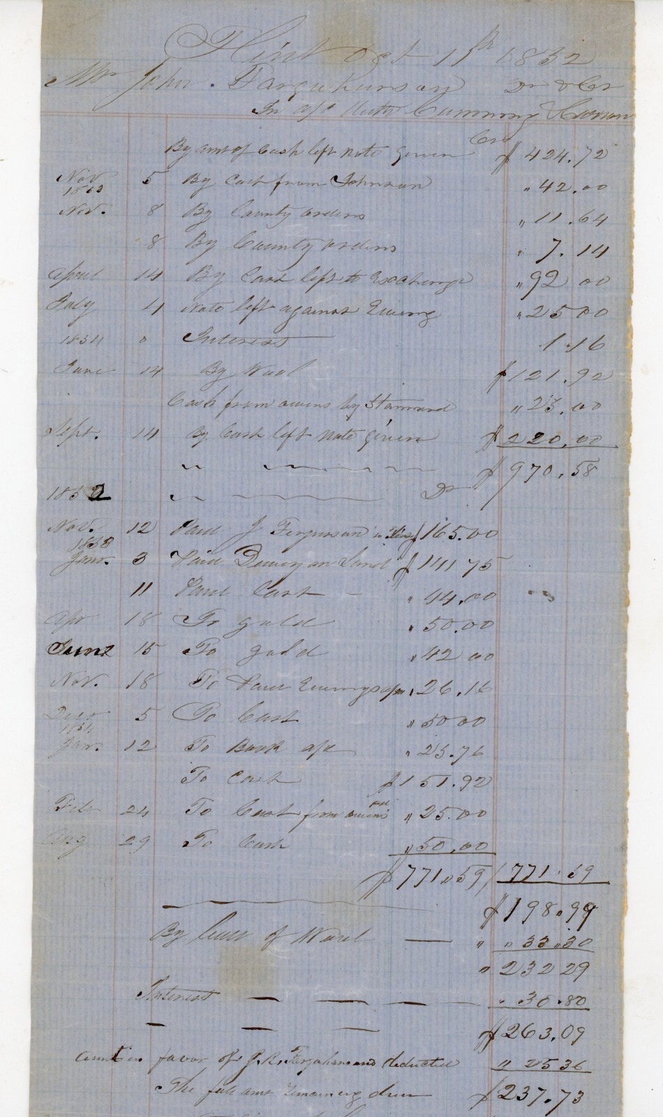 1862 Antique Handwritten Ledger Sheet Flint, MI Area Family Financial Document