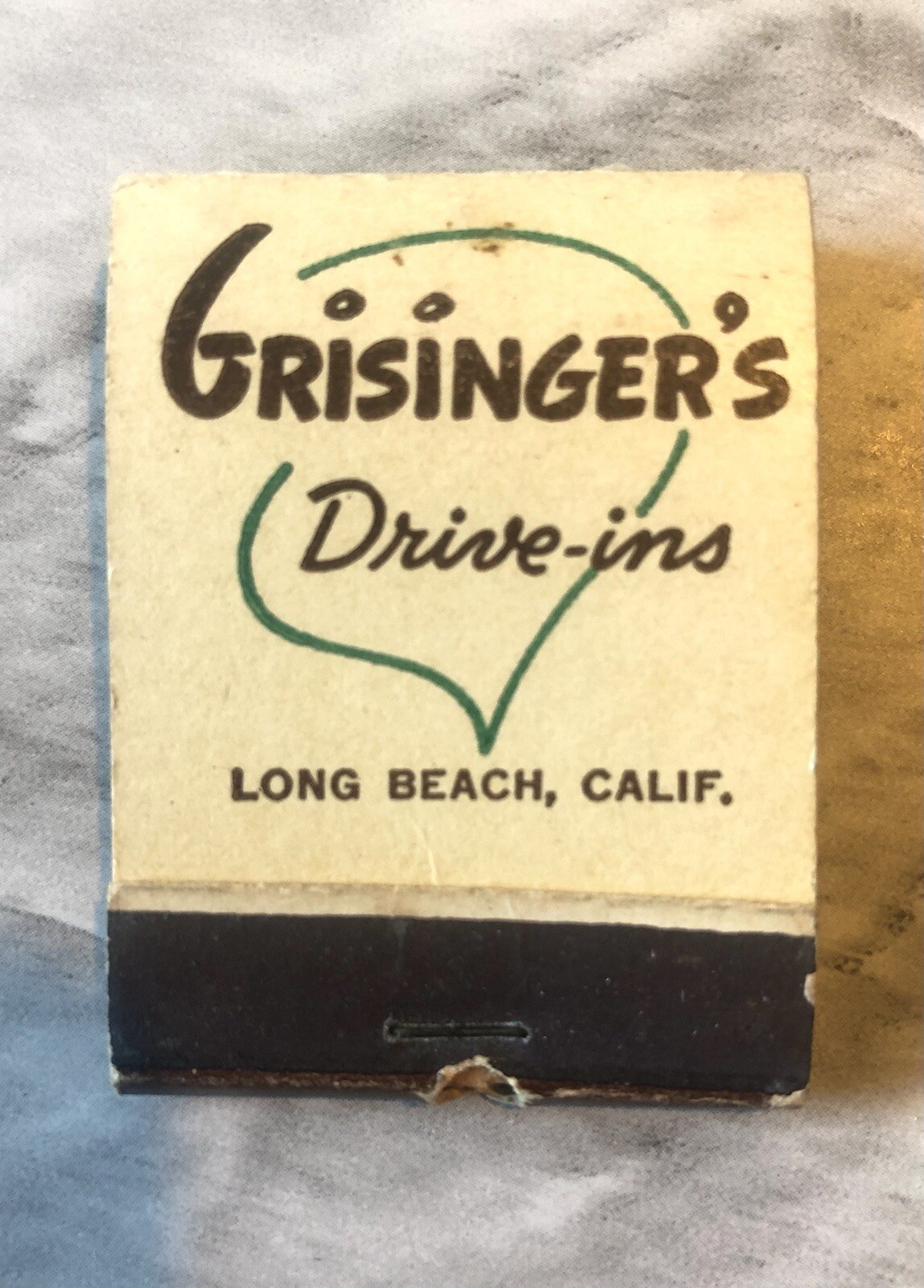 Vtg Matchbook Grisingers Drive-In Long Beach CA Early 15 Feature Lion Wide Full