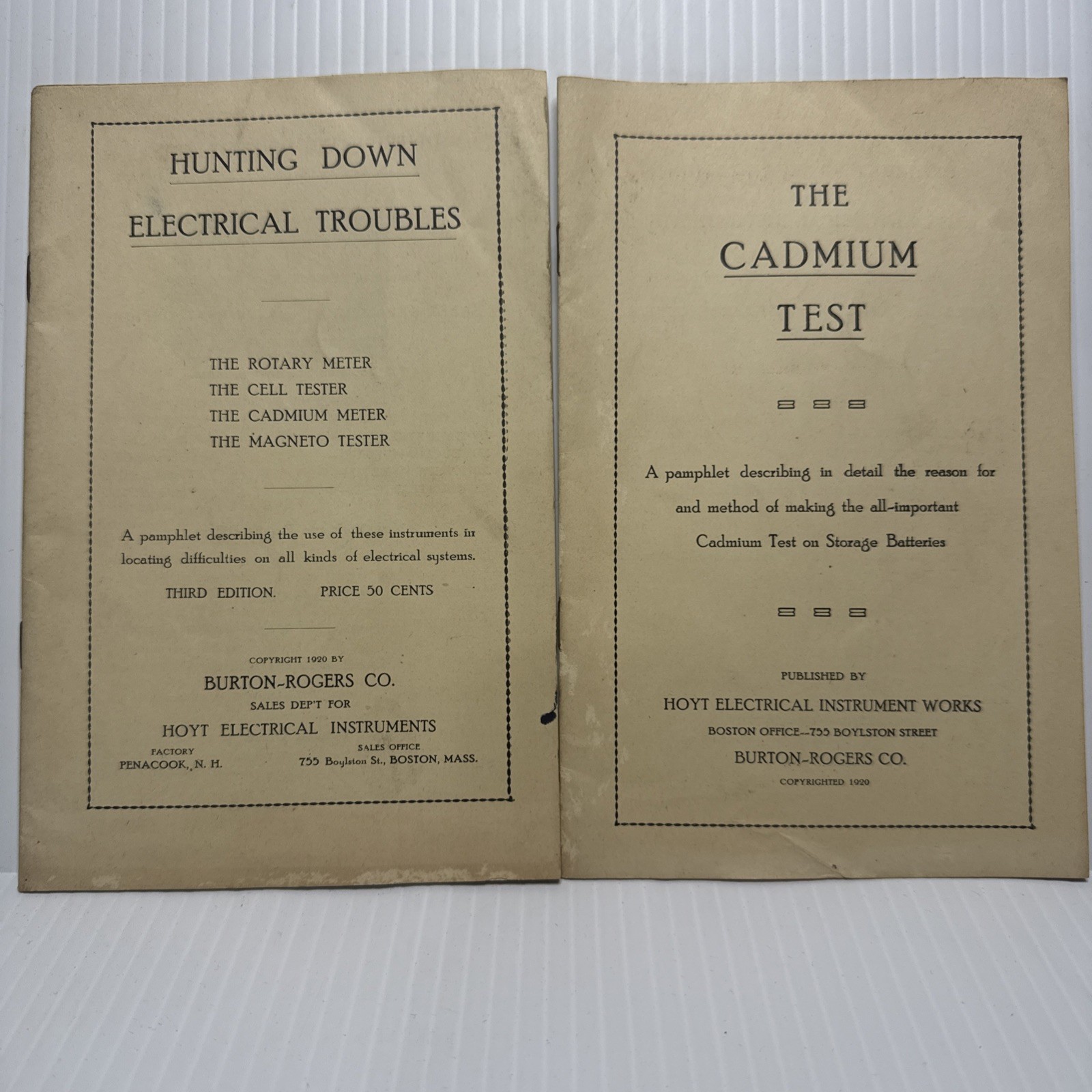Vintage 1920s Hoyt Electrical Instrument Works Manuals Cadmium Magneto Testers