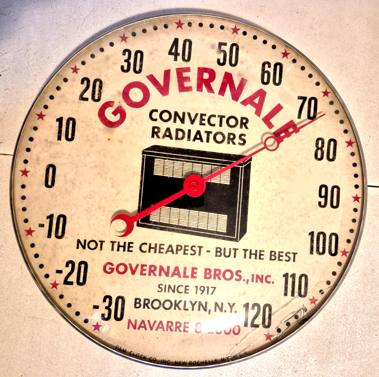 Vintage OLD Thermometer Governale convector radiators. Since 1917 Brooklyn N.Y. Vintage OLD Thermometer Governale convector radiators. Since 1917 Brooklyn N.Y.