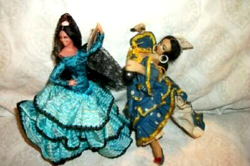 1950s Aqua Flamenco Dancer Dolls Cloth Klumpe Marin Chiclana Vintage Spanish