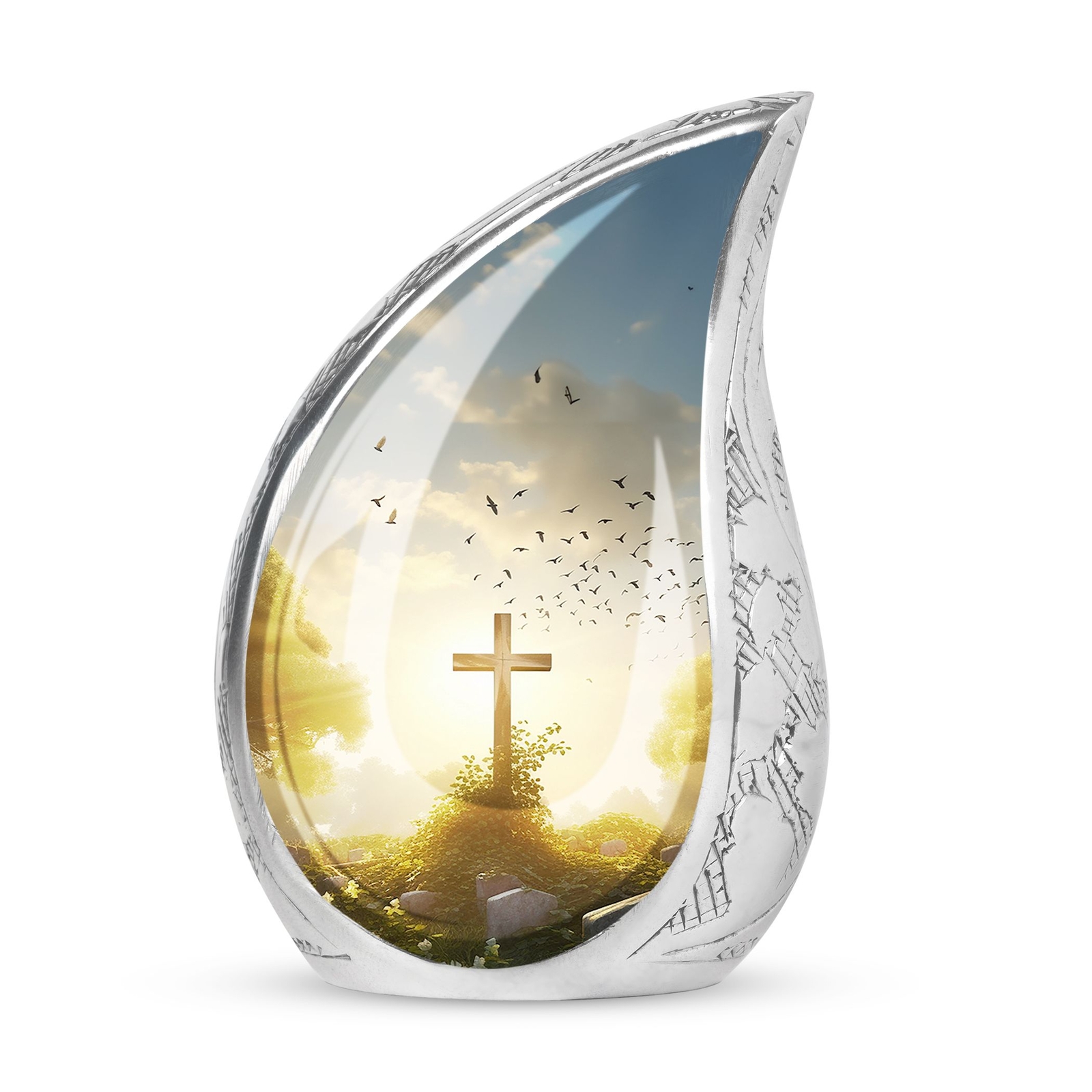 Sacred Reflection Holy Cross Urn for Treasured Human Ashes Keepsake