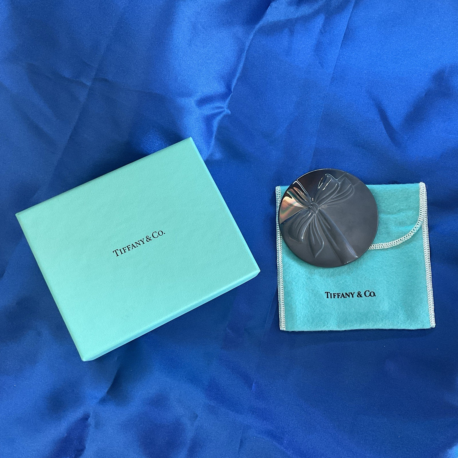 Vintage Tiffany & Co. Silver-plate Bow Pocket Mirror with Box & Pouch