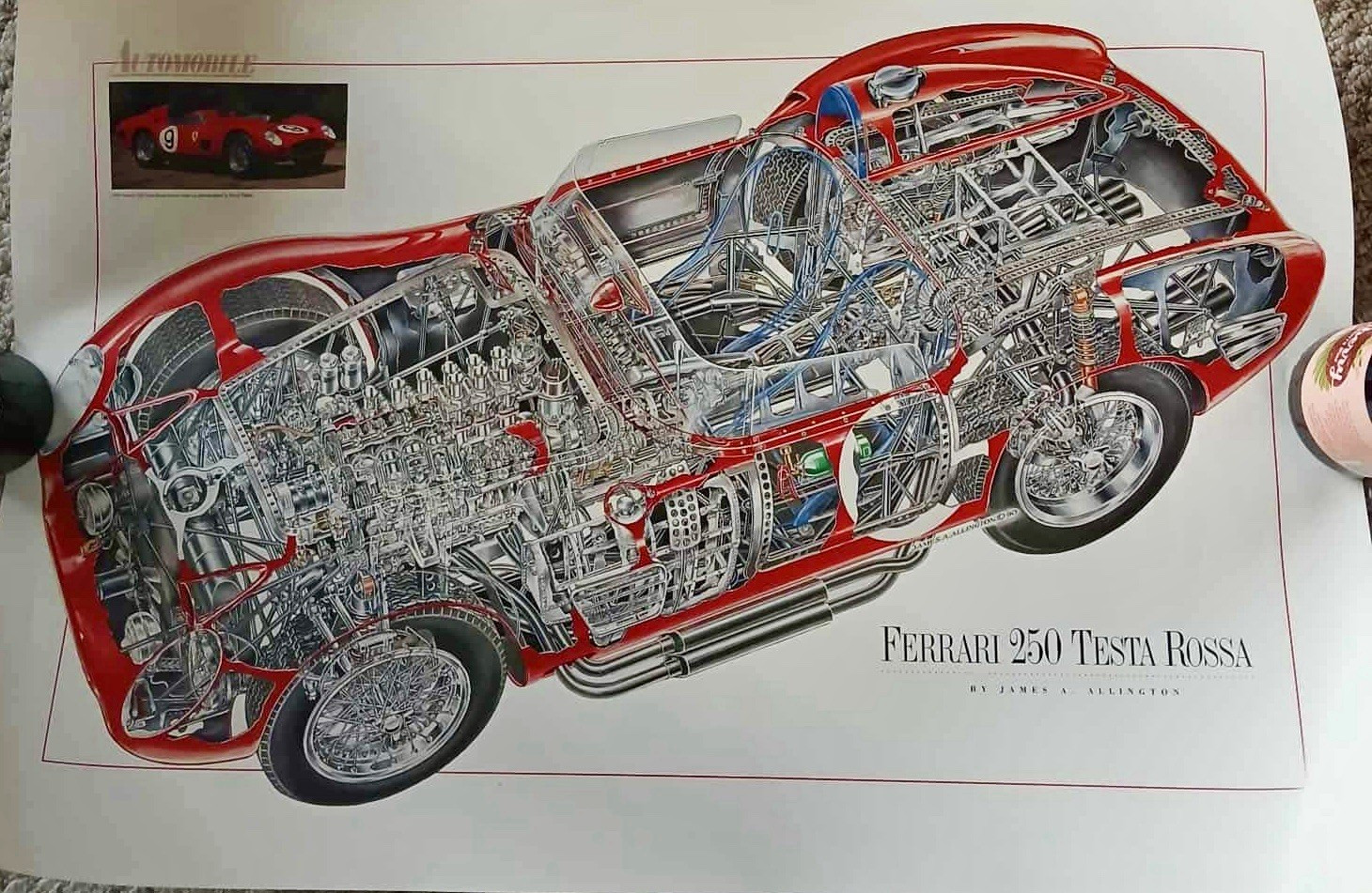 Genuine Ferrari 250 Testa Rossa Artistic Cutaway Poster European Vehicles Racing