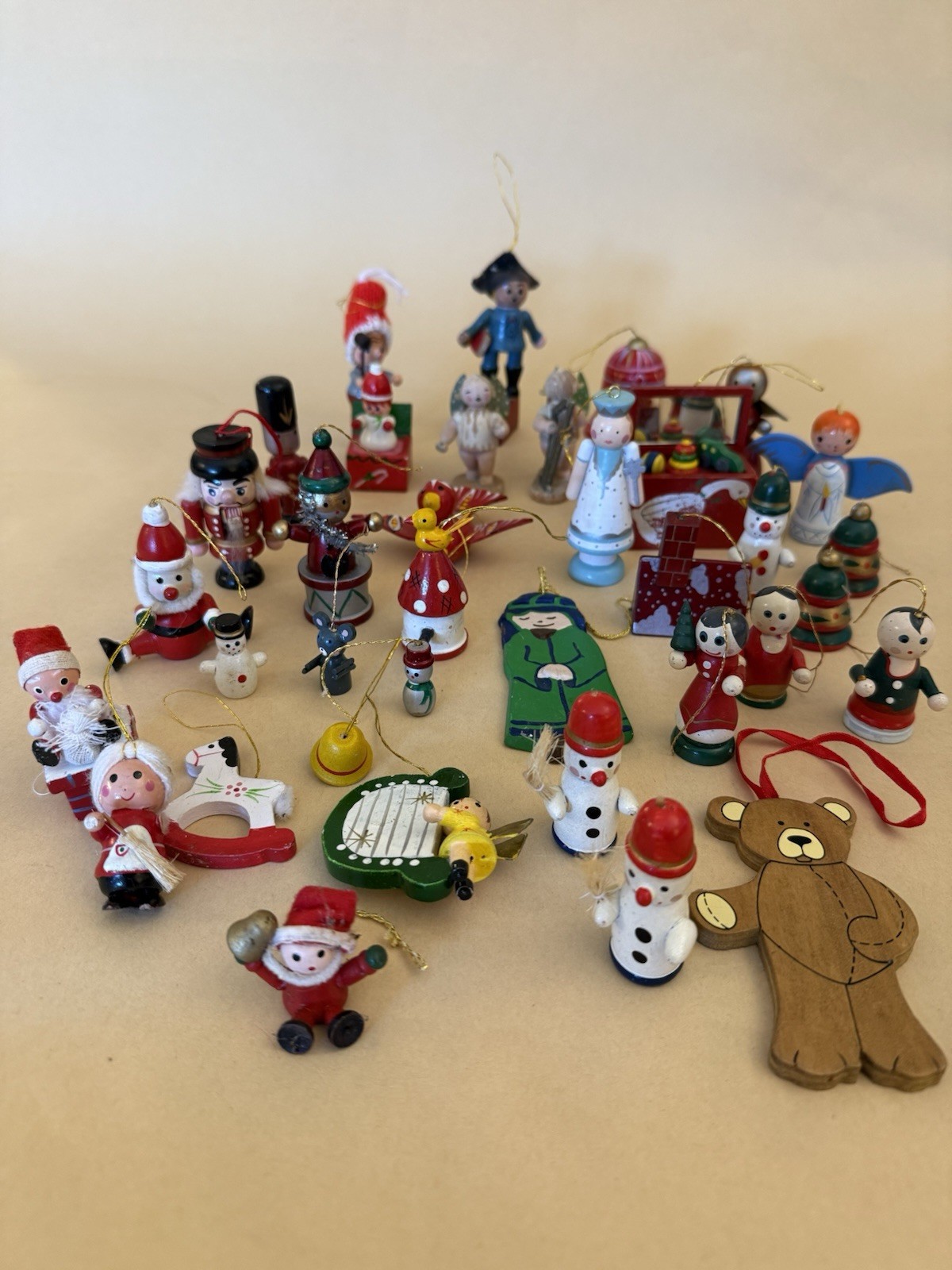 Vtg German Erzgebirge Wood Christmas Tree Ornaments Lot Miniature Folk Art 