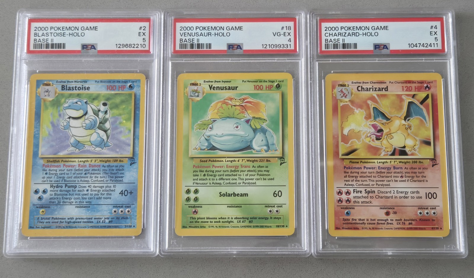 Charizard Blastoise Venusaur Holos - Base Set II - PSA 3 Card Set