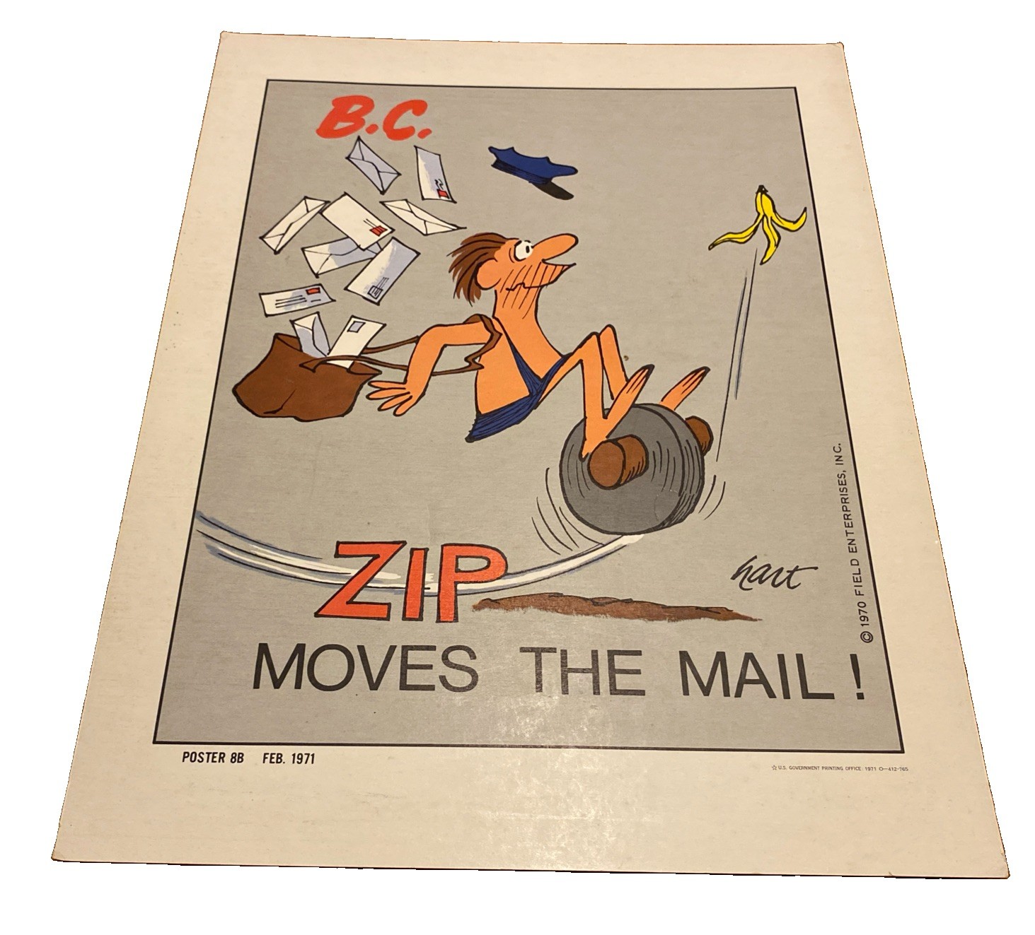VTG 1971 B.C. Comics Johnny Hart Zip Moves The Mail USPS Advertisement Poster