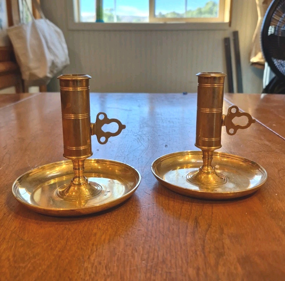 Skultuna 1607 Brass Candlestick Holder Pair Set Sweden Vintage Mid Century No 68