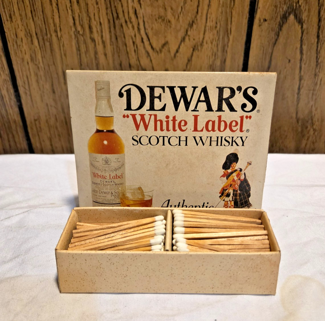 vintage Dewars Scotch Whiskey White Label matchbook table top tent sign 70s vintage Dewars Scotch Whiskey White Label matchbook table top tent sign 70s