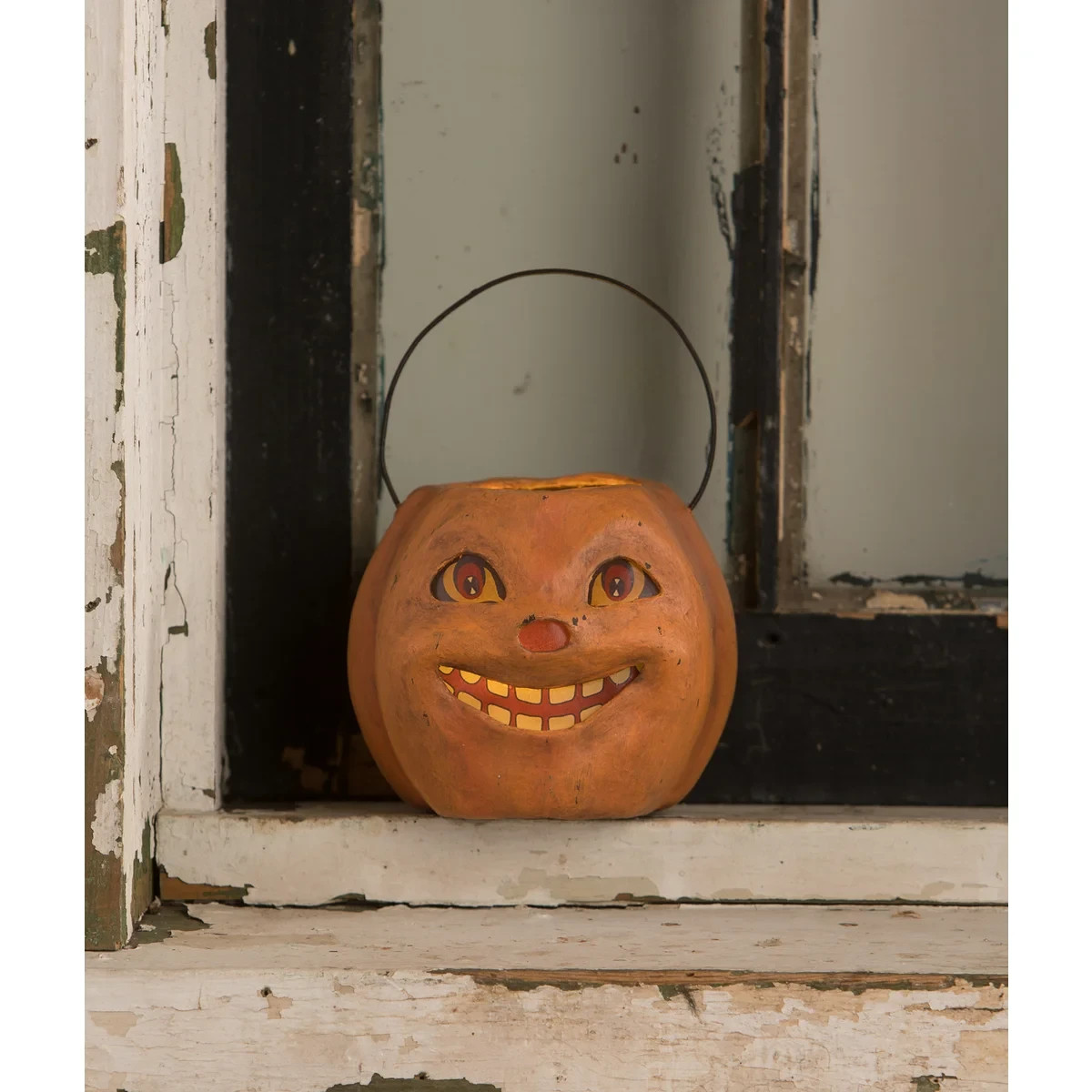 Bethany Lowe Halloween Vintage Grinning Mini Pumpkin Bucket, TJ1338 NWT