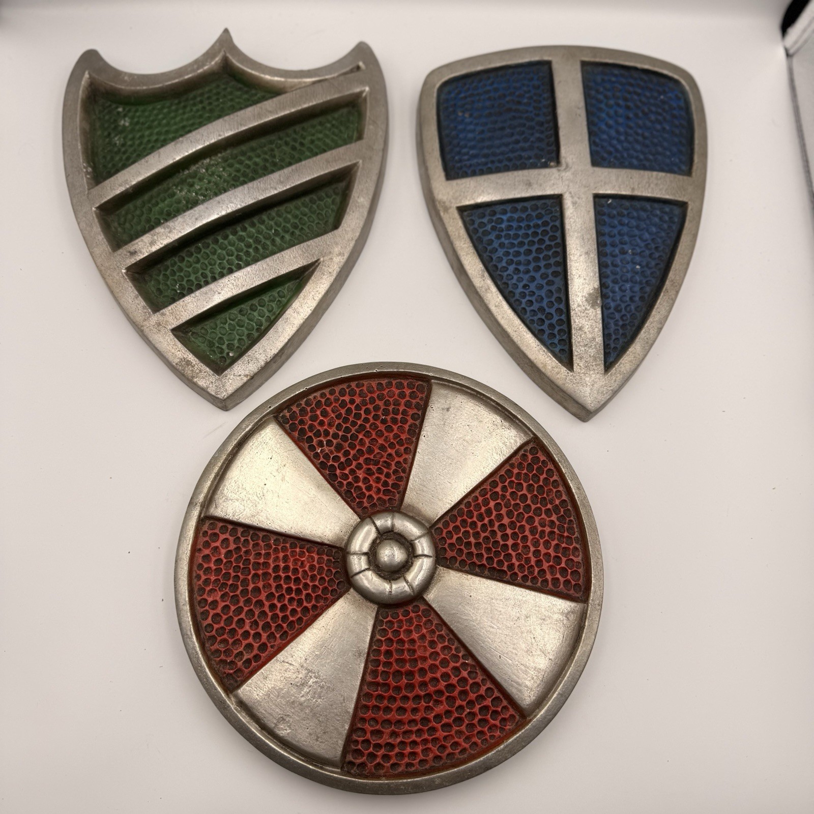 Vintage Whitehall Cast Aluminum Mid-evil Shield Plaque Wall Hanging Art Set of 3