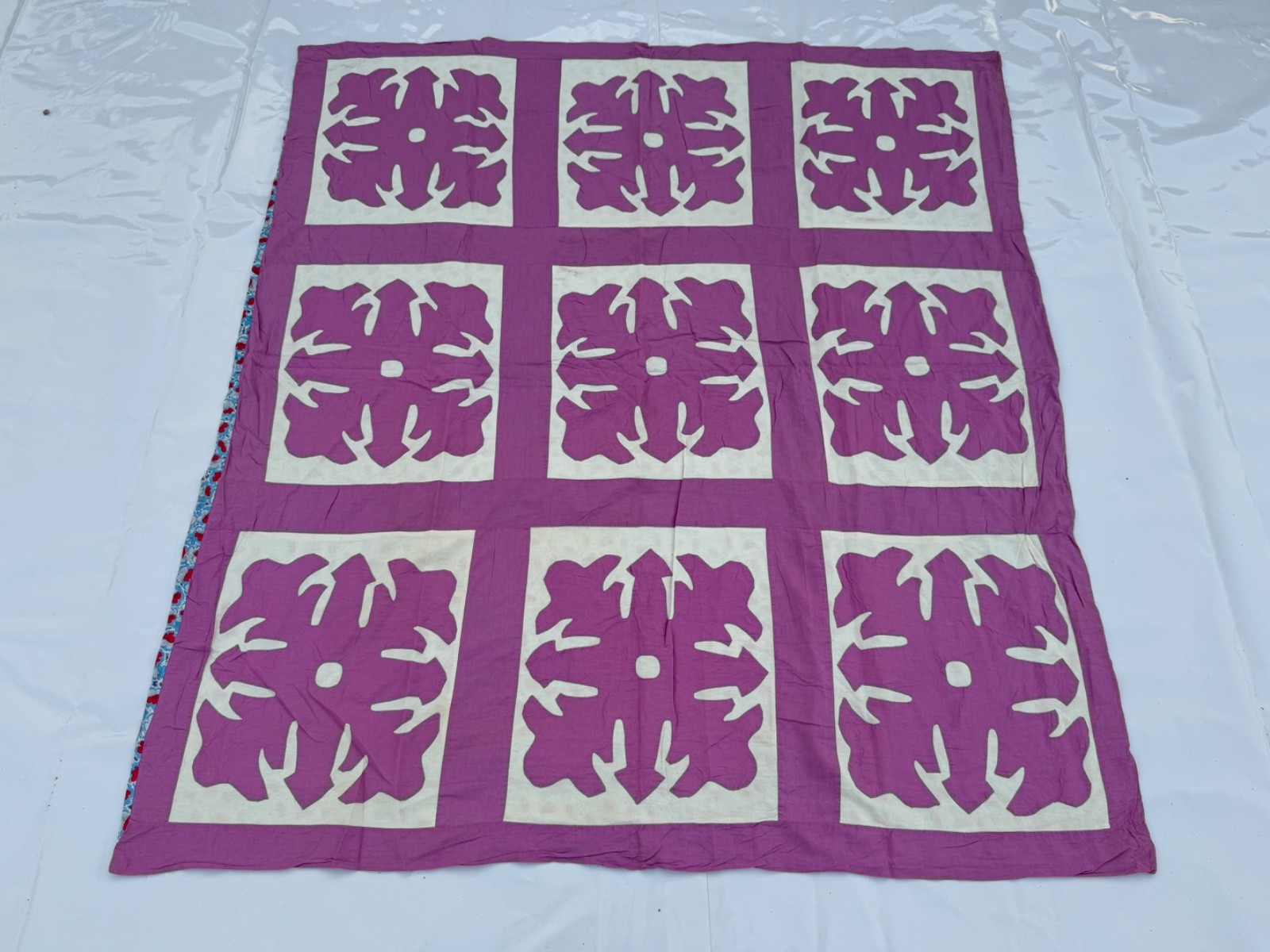  Vintage Hand Made Appliue Quilt Bedspread Bedcover Coverlet 171x153 Cm