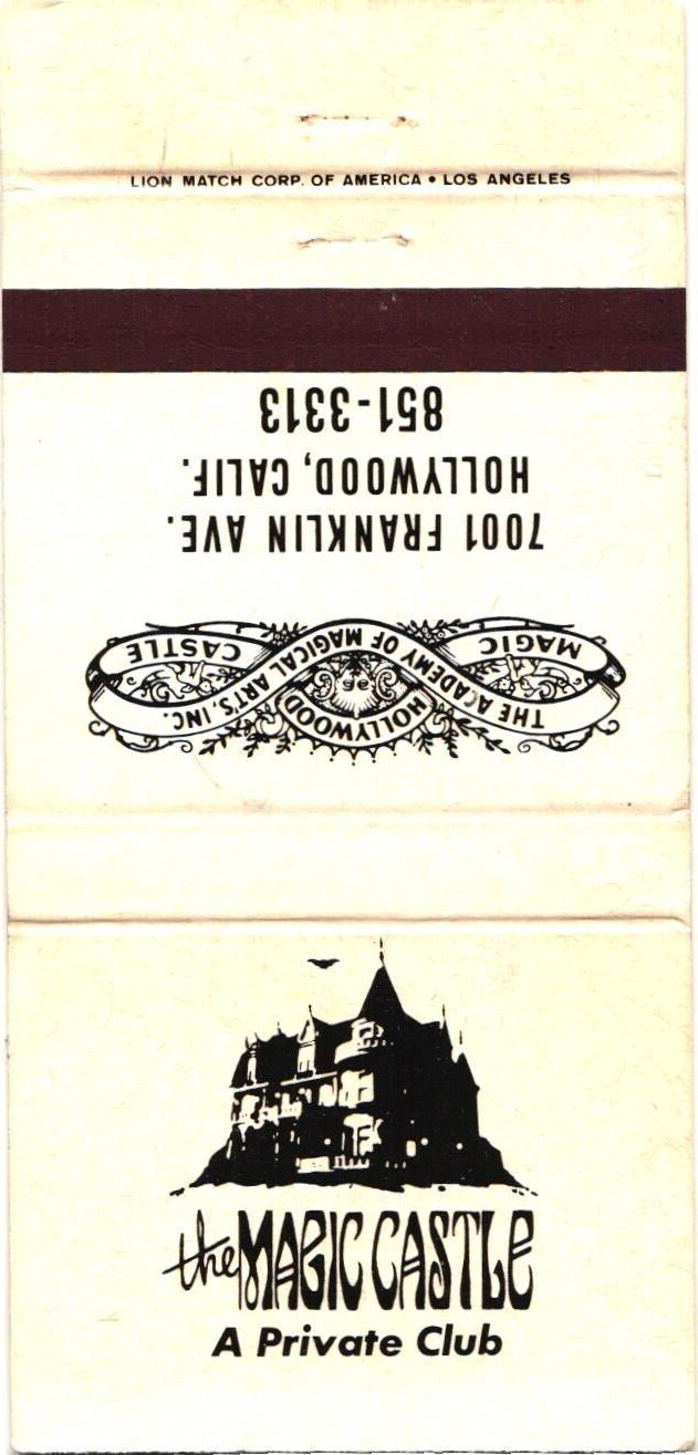 Magic Castle Hollywood CA Vintage Matchbook Cover Mayfair Music Hall 1960s-70s