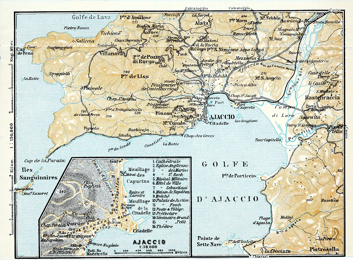 20 Ajaccio 1906 pt. original city plan/map Palais Fesch Quartier des Etrangers