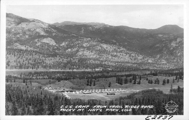 C.C.C. Camp from Trail Ridge Road Rocky Mt. Natl. Park, Colo.  1950s OLD PHOTO