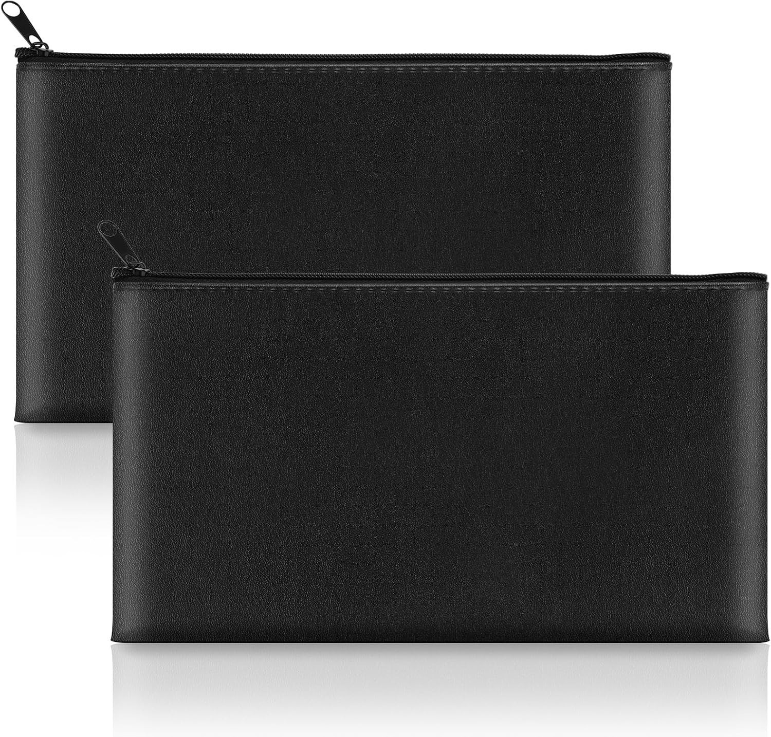 2 Pack Money Bags with Zipper, 11X6.1 Inch Cash Pouch Bag | Black PU Leather Sec 2 Pack Money Bags with Zipper, 11X6.1 Inch Cash Pouch Bag | Black PU Leather Sec