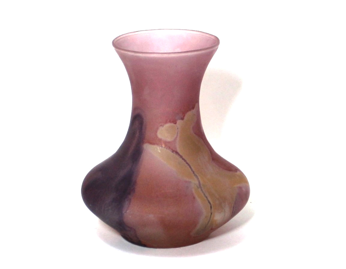 Vintage Rueven Art Nouveau Glass Vase Hand Painted Pink Purple