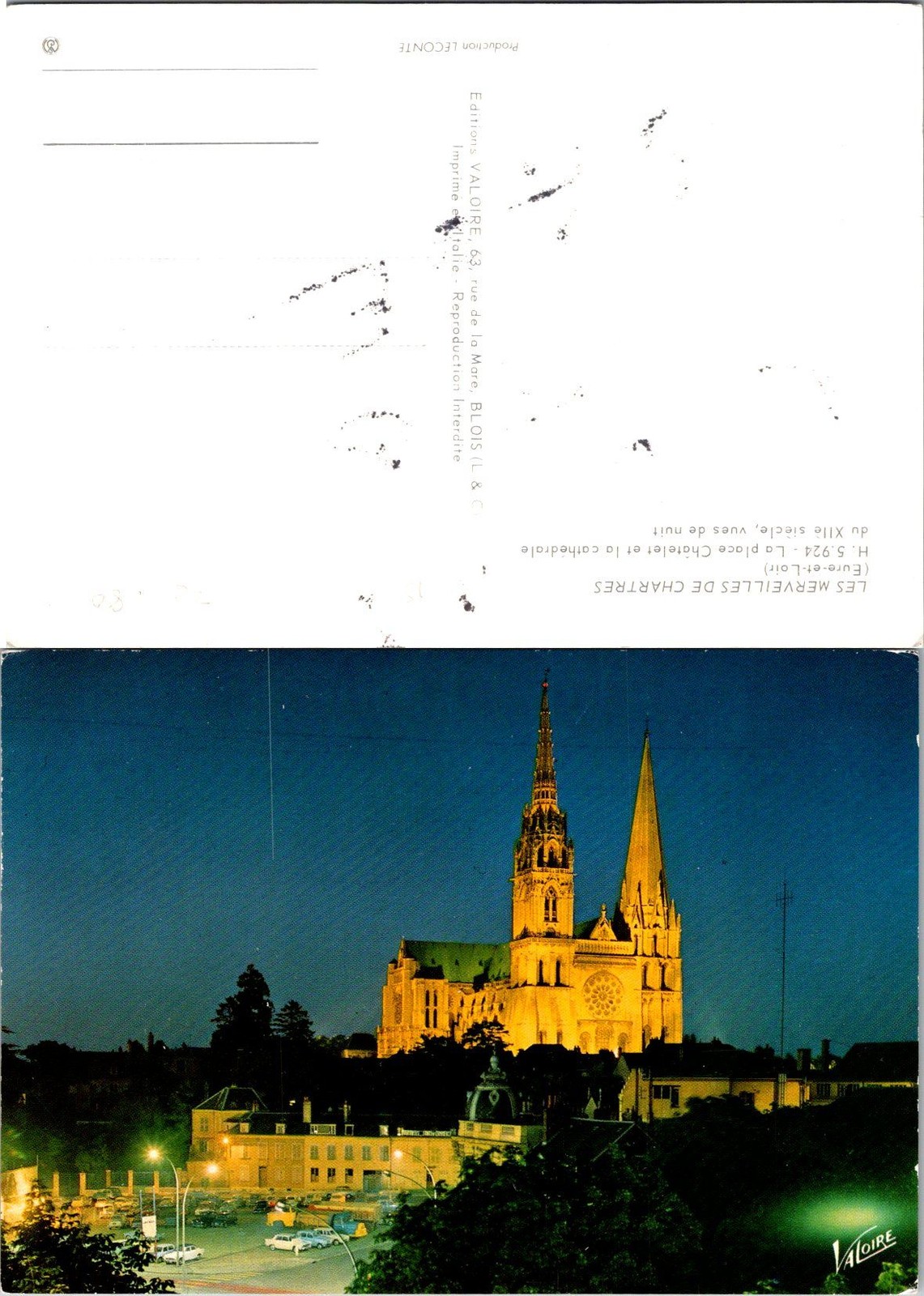 Valoire Postcard LES MERVEILLES DE CHARTRES Chartres Cathedral Night View France