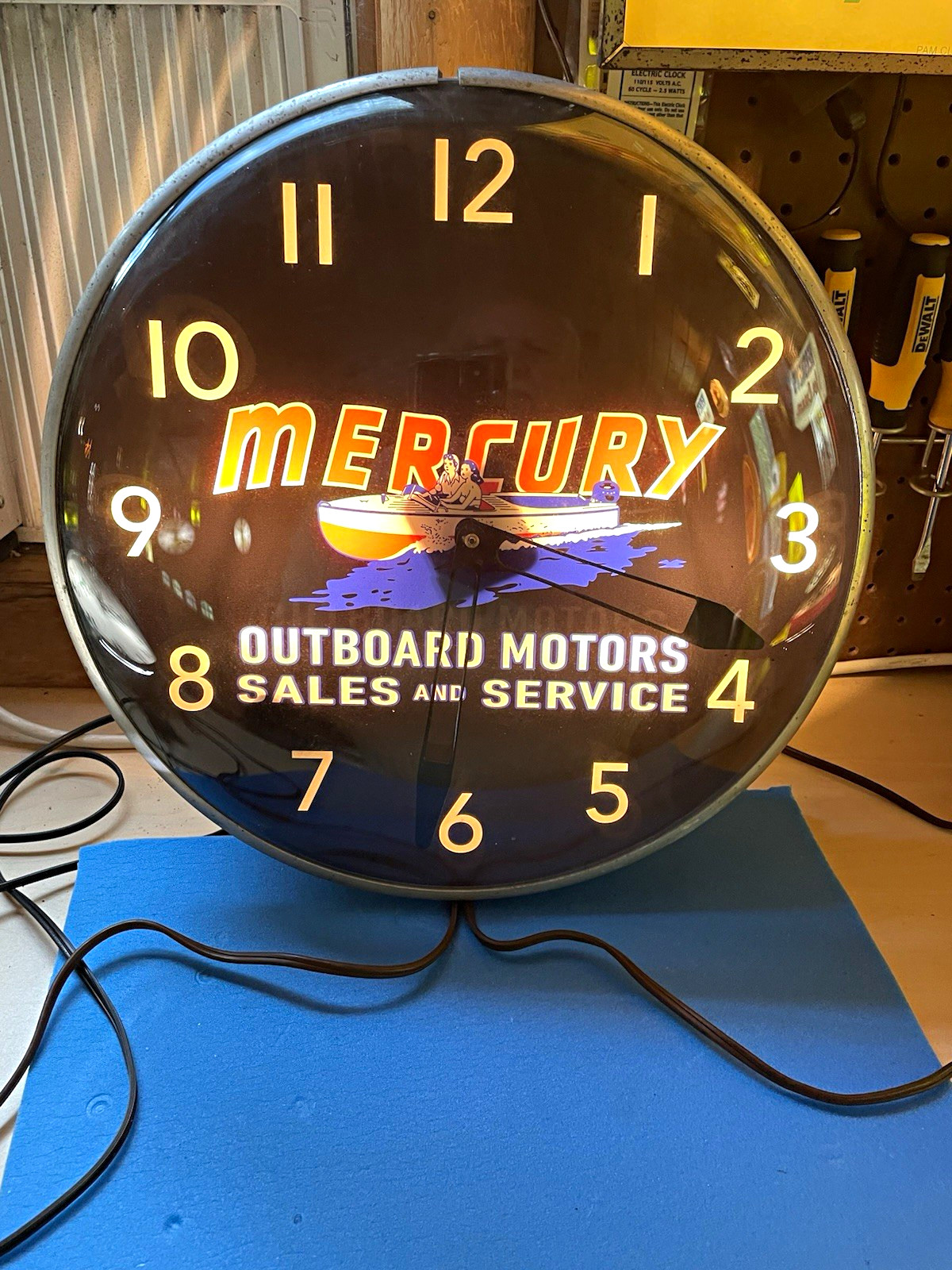 Mercury Outboard Motors Sales & Service Lighted Wall Clock Black/Silver