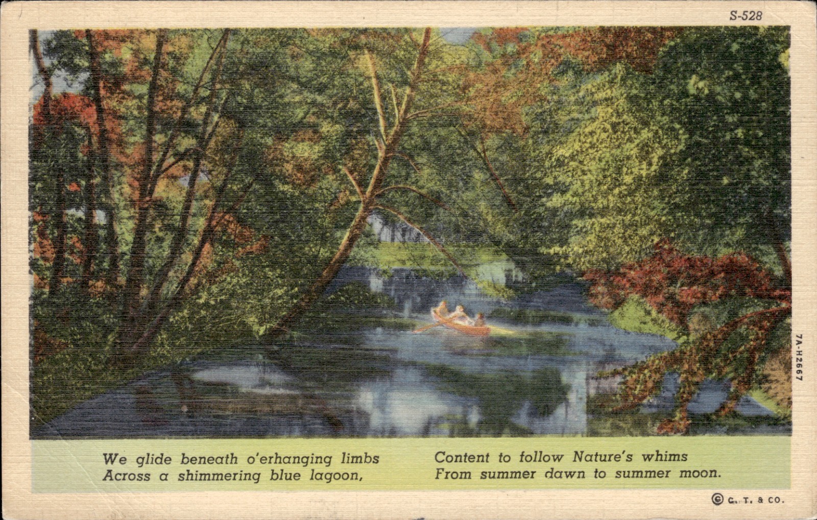 Landscape Verse Rowboat Poem Postcard Posted 1944 Milwaukee WWII
