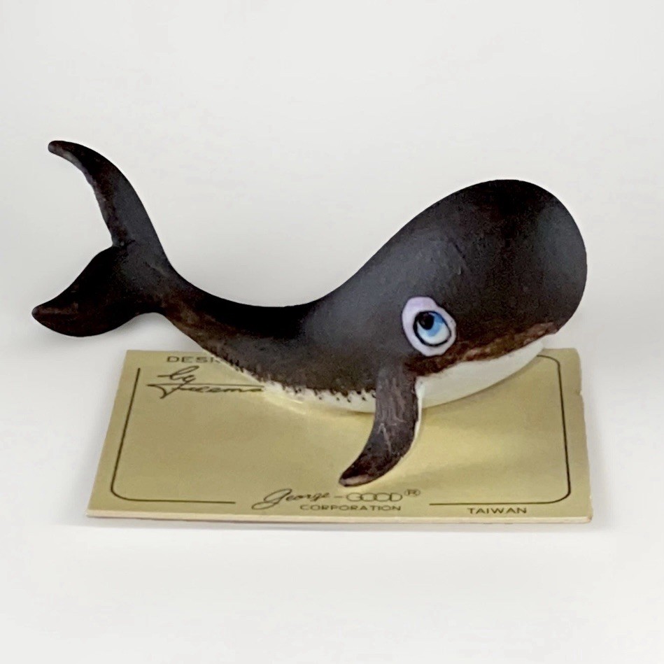 Vintage MCM Freeman George Good Miniature Porcelain Black Whale Figurine - New