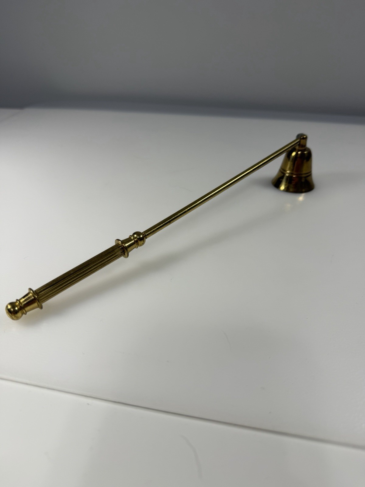 Vintage Brass Hinged Candle Snuffer Bell Ornate Handle 9.5\